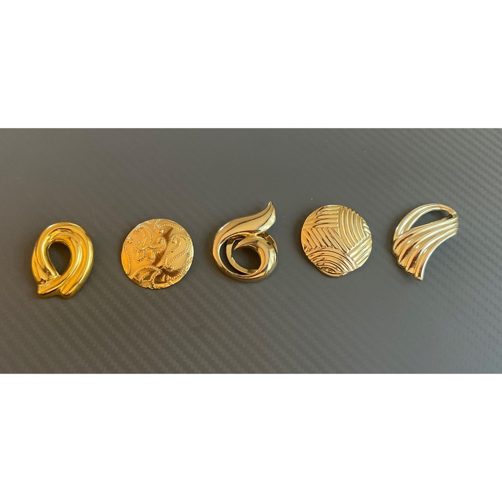 Vintage Lot of 5 Scarf Clip Lot Gold Tone Round Celtic Knot Open Classic